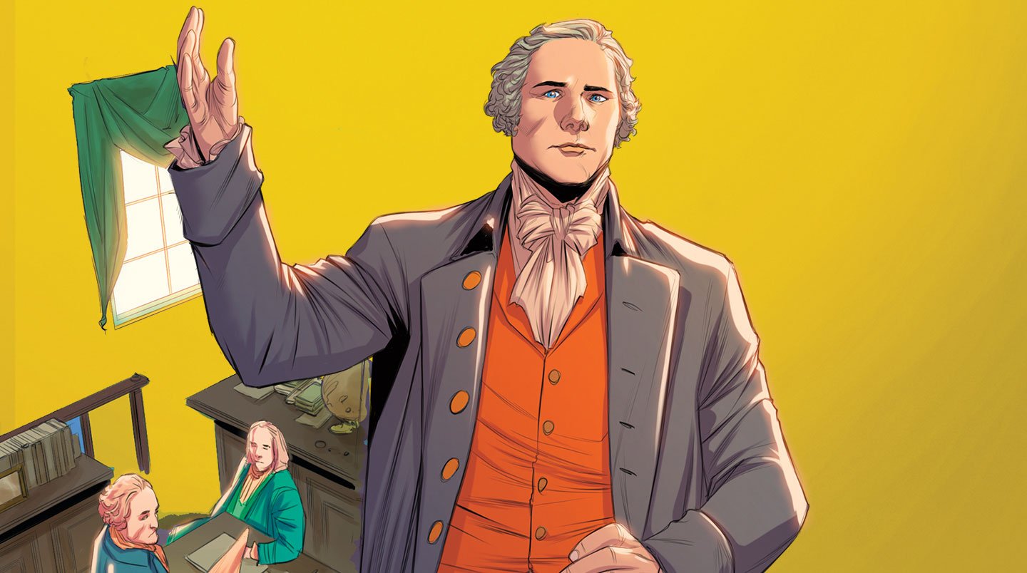 Alexander Hamilton raises his hand.