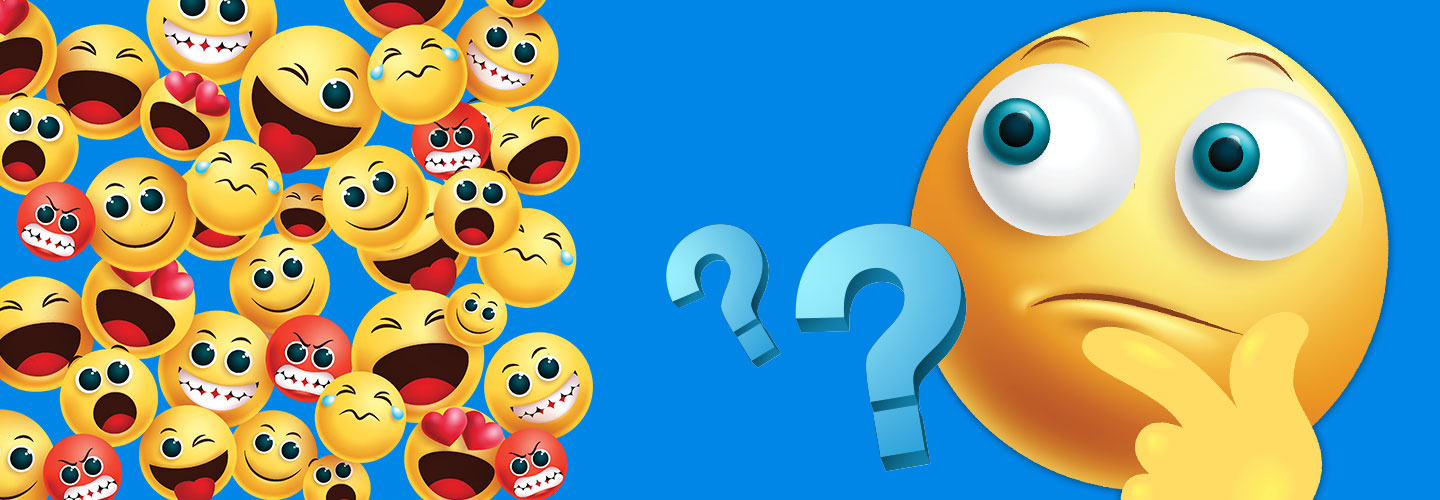 A questioning emoji staring at a wide range of other emoji types