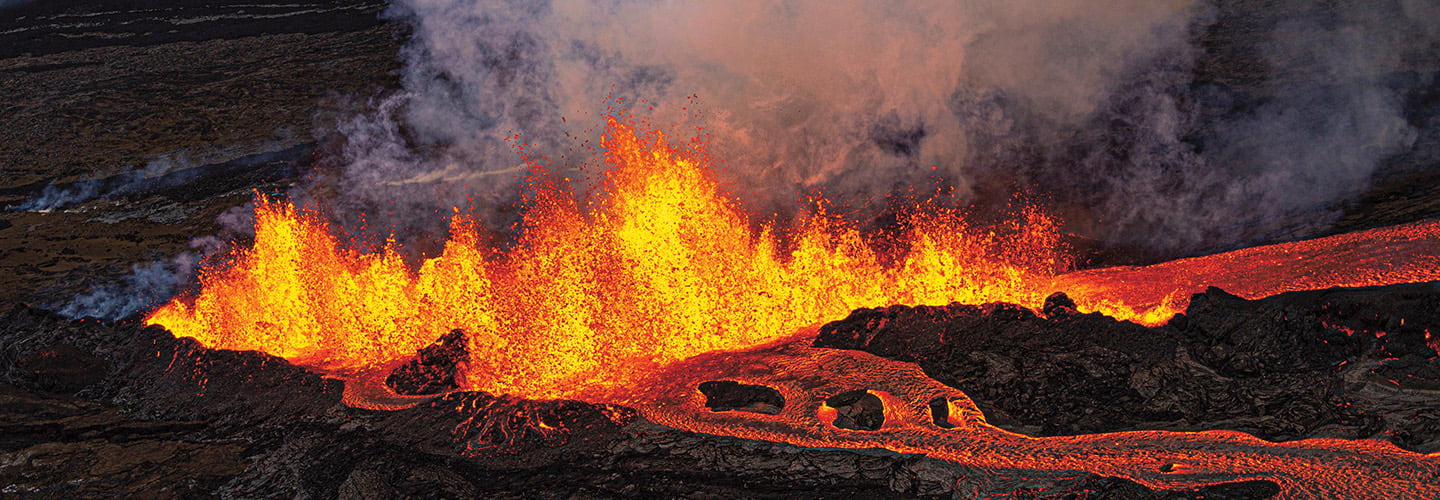 Photo of a volcano and its lava