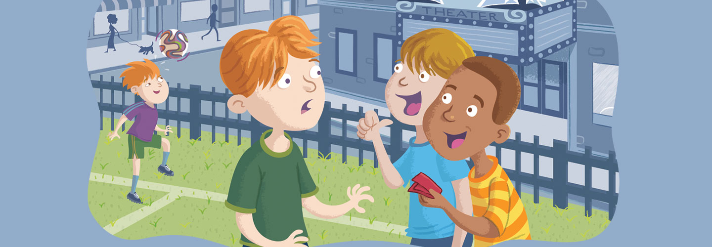 Illustration of friends talking in a park