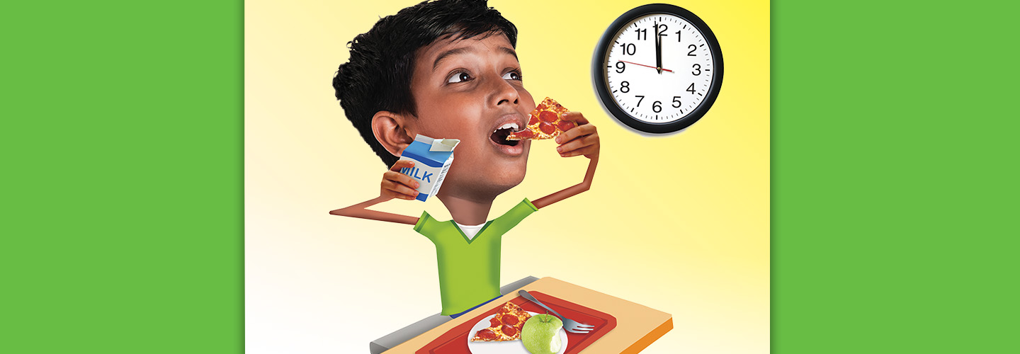 Image of a student eating lunch while watching the clock