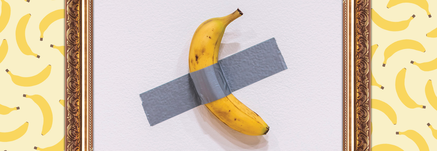 Image of a banana duct-taped to a wall