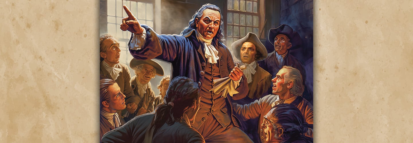 Illustration of a group of men arguing in the First Continental Congress