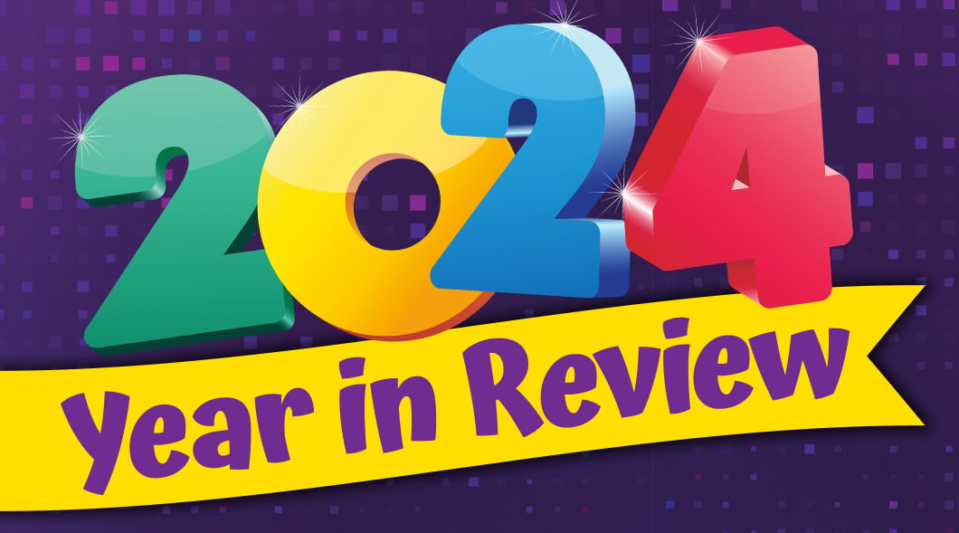 Text that reads 2024 YEAR IN REVIEW over a textured purple background