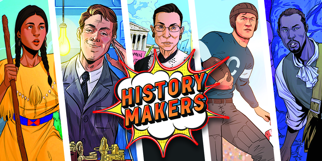 Collage of illustrated historical figures with the title History Makers